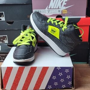 Kids Black and Neon Green Sneakers